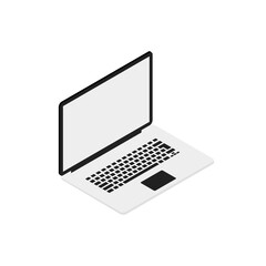 Isometric laptop on white. Vector illustration. Side view of an open laptop with empty screen.