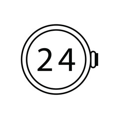 A flat icon vector of smartwatch with button and 24 hour text on touchscreen.