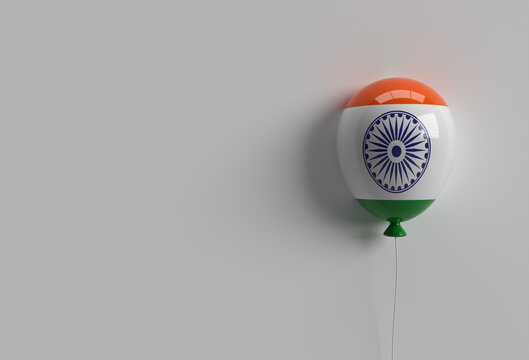 3D Render India independence day Banner India Flag Air Balloons.