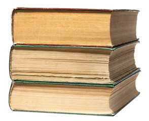 stacked old book isolated on white background