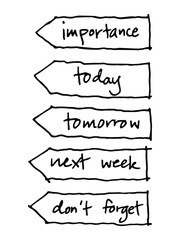 Hand writing tag for priority management. Graphic elements for office and school concept.