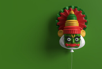 Kathakali Face with Heavy Crown Decorated, 3D Rendering illustration.