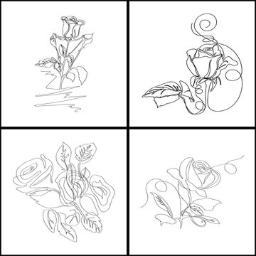 set of flowers and leaves