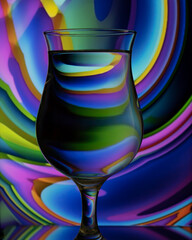 Hurricane Glass with water, refraction. Colorful abstract background. 
