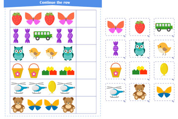  Logic game for children. Continue with a series of elements. Development of attention, memory, thinking