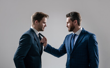 business competition. businessmeeting. struggle for leadership. displeased colleague dispute.