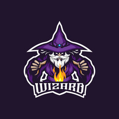 Wizard mascot logo design vector with modern illustration concept style for badge, emblem and t shirt printing. wizard illustration for sport and esport team.