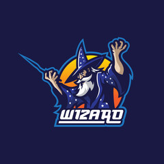Wizard mascot logo design vector with modern illustration concept style for badge, emblem and t shirt printing. wizard illustration for sport and esport team.