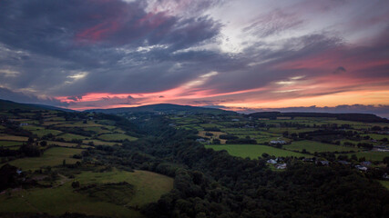 Sunset Colours With Salmon Sky Over Glencullen, Enniskerry