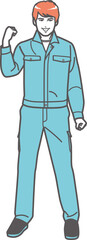 ガッツポーズする作業服の男性（全身）⑧