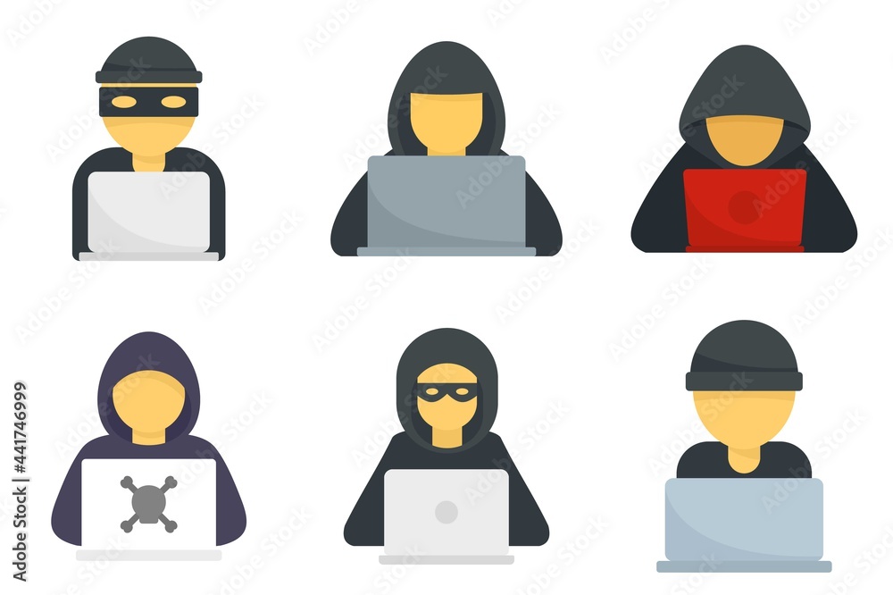 Canvas Prints Hacker icons set flat vector isolated