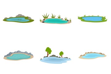 Lake icons set flat vector isolated - obrazy, fototapety, plakaty