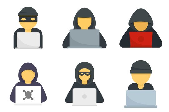 Hacker icons set flat vector isolated
