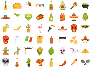 Fiesta icons set flat vector isolated