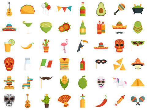 Fiesta Icons Set Flat Vector Isolated