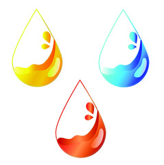 Vector set: liquid drops of oil, water and blood