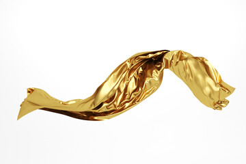 Abstract flying golden fabric. Wavy gold cloth.
