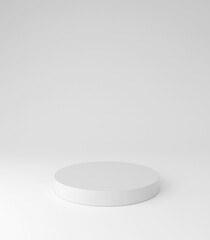White pedestal podium, round shape, product stand.
