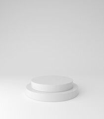 White pedestal podium, round shape, product stand.