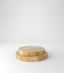 Wooden pedestal podium, round shape, product stand.