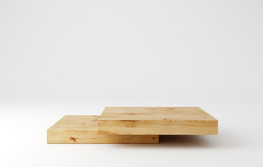 Wooden pedestal podium, square shape, product stand.