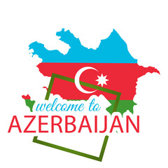 Welcome to Azerbaijan- Map with graphic banner 