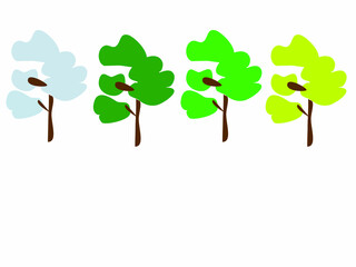 Vector illustration of four trees in color as the seasons-winter, spring, summer, autumn with a copy of the space.