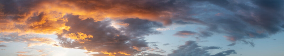 Fototapeta premium Dramatic panorama sky with cloud on sunrise and sunset time. Panoramic image.