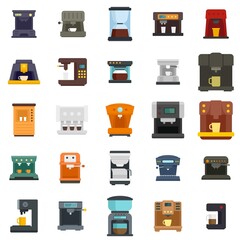 Coffee machine icons set flat vector isolated