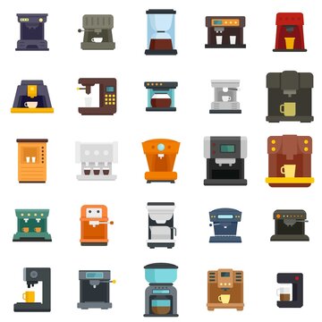 Coffee machine icons set flat vector isolated