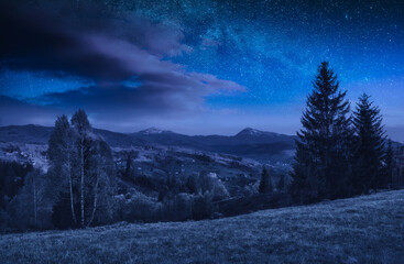 Majestic carpathian night with Milky Way in a starry sky