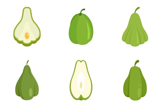 Chayote icons set flat vector isolated