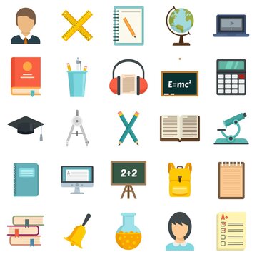 Lesson icons set flat vector isolated