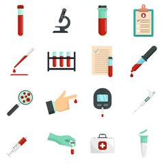 Blood test icons set flat vector isolated