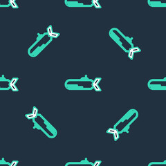 Line Submarine icon isolated seamless pattern on black background. Military ship. Vector