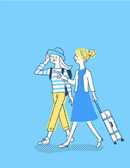 笑顔で歩く2人の女性