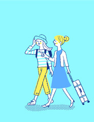 笑顔で歩く2人の女性