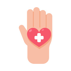 vector hands giving hearts to each other Helping the poor by donating items to charity