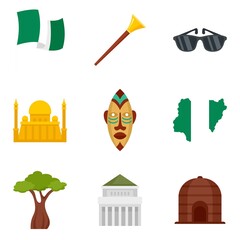 Nigeria icons set flat vector isolated