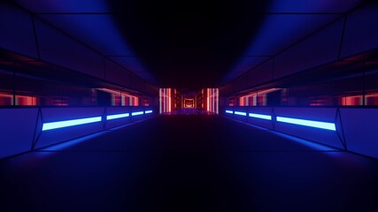 4K UHD dark tunnel with neon illumination 3D illustration