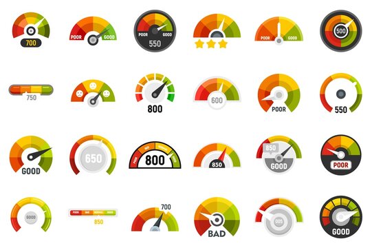 Credit score icons set flat vector isolated