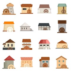 Water mill icons set flat vector isolated © anatolir