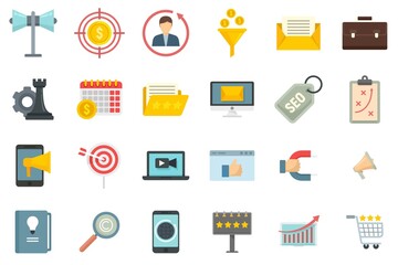 Remarketing icons set flat vector isolated