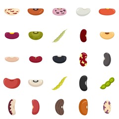 Kidney bean icons set flat vector isolated