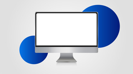 Realistic silver modern thin frame display computer monitor vector illustration.