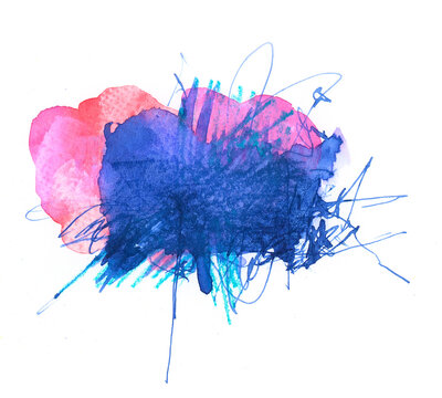 Splash watercolor spot. Pink with Blue background
