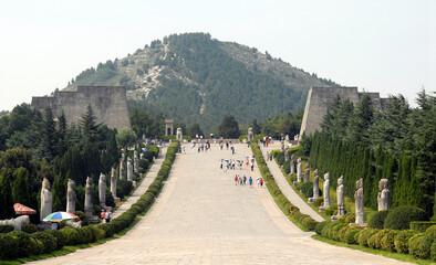 Qianling Mausoleum, Shaanxi Province, China. The Qianling Mausoleum is a Tang Dynasty tomb site...