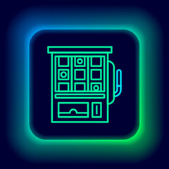 Glowing neon line Slot machine icon isolated on black background. Colorful outline concept. Vector