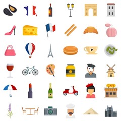 France icons set flat vector isolated