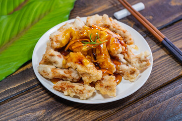 pork in sticky rice batter with sweet and sour sauce, Korean food 'chapssal tangsuyuk'